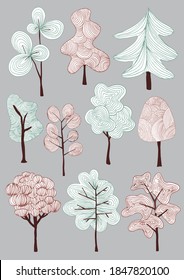 Abstract Red and Green Tree Set 
