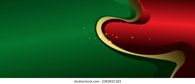 Resumen de fondo de ola roja y verde con cinta dorada