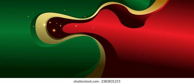 Resumen de fondo de ola roja y verde con cinta dorada
