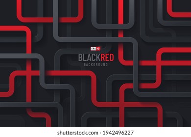 Abstract red, grey and black geometric curve line overlap layers on dark background. Modern tech futuristic design. You can use for cover template, poster, banner web, Print ad. Vector illustration