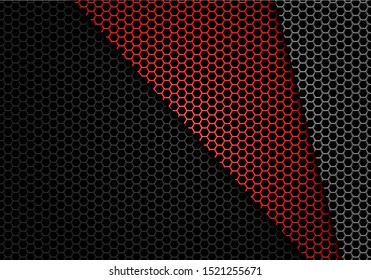 Abstract red grey black hexagon mesh metallic pattern design modern futuristic background vector illustration.