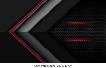 Abstract red grey black metallic arrow direction geometric shape with circle mesh pattern blank space design modern futuristic background vector illustration.