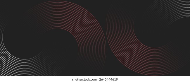 Abstract red and grey circle line vector on dark background. Modern simple overlap circle lines texture creative design. Suit for poster, cover, banner, flyer, brochure, presentation, website
