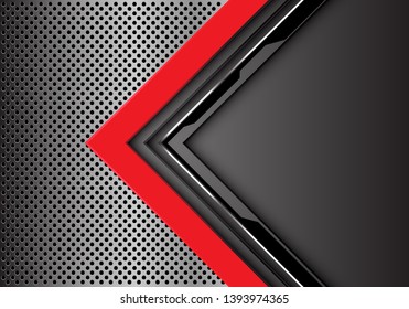Abstract red grey circuit arrow direction with blank space on metal circle mesh design modern technology futuristic background vector illustration.