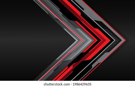 Abstract red grey cyber arrow direction overlap on dark grey metallic with blank space design modern futuristic background vector illustration.