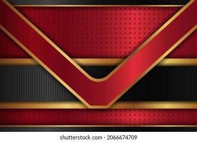 Abstract red grey gold arrow metallic direction luxury overlap design modern futuristic background vector illustration. vertical line and dot pattern.