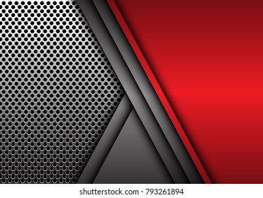 Abstract red grey metal overlap on circle mesh pattern design modern futuristic background vector illustration.