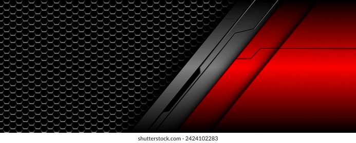 Abstract red grey metallic black line circuit cyber grey hexagon mesh pattern design modern futuristic technology creative background vector illustration.