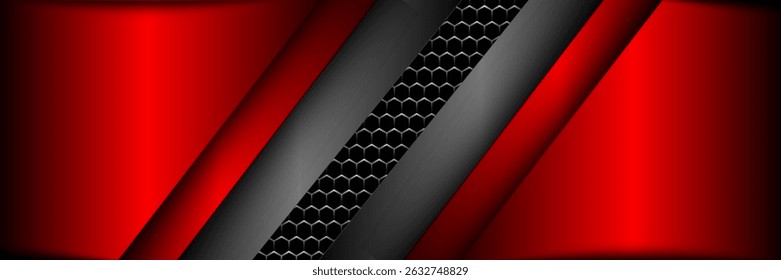 Abstract red grey metallic black line circuit cyber grey hexagon mesh pattern design modern futuristic technology creative background vector illustration.
