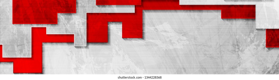 Abstract red and grey tech geometric grunge header banner design. Vector geometric background