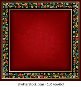 abstract red grunge background with floral ornament on black