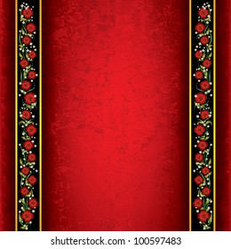 abstract red grunge background with spring flowers