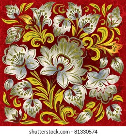 abstract red grunge background with vintage floral ornament