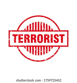 Abstract Red Grunge Circle Terrorist Rubber Stamps Sign Vector, Red Grunge Terrorist Seal, Mark, Label Design Template