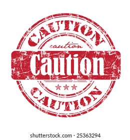 Abstract red grunge rubber office stamp with the word caution written inside the stamp