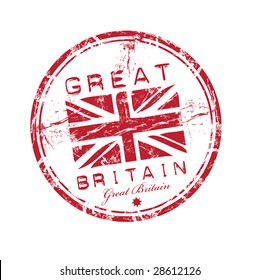 Abstract red grunge rubber stamp with the name of Great Britain written inside the stamp