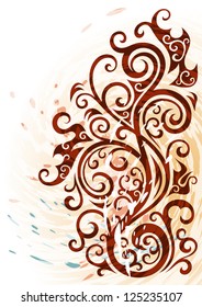 Abstract red grunge vector floral illustration.