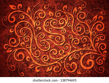 Abstract red grunge vector floral illustration.