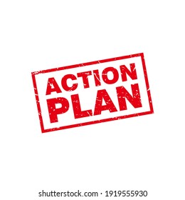 Abstract Red Grungy Action Plan Rubber Stamp Sign Illustration Vector, Action Plan Text Seal, Mark, Label Design Template