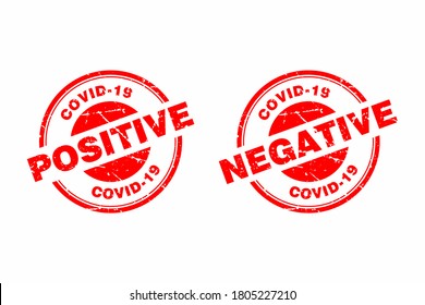 Abstract Red Grungy Covid-19 Test Rubber Stamps Sign With Circle Shape Illustration Vector, Coronavirus Covid-19 Positive And Negative Text Seal, Mark, Label Design Template