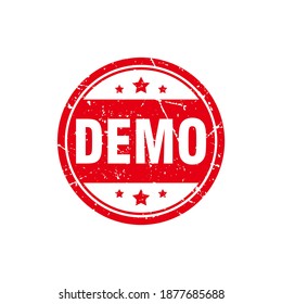 Abstract Red Grungy Demo Rubber Stamp Sign with Circle Shape Illustration Vector, Demo Text Seal, Mark, Label Design Template