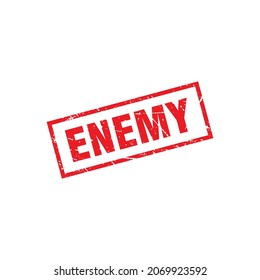 Abstract Red Grungy Enemy Rubber Stamp Sign Illustration Vector, Enemy Text Seal, Mark, Label Design Template