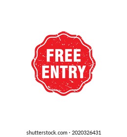 Abstract Red Grungy Free Entry Rubber Stamp Sign Illustration Vector, Free Entry Text Seal, Mark, Label Design Template