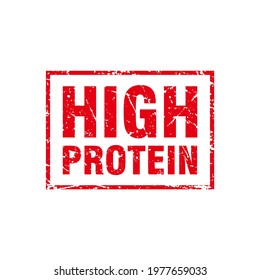 Abstract Red Grungy High Protein Rubber Stamp Sign Illustration Vector, High Protein Text Seal, Mark, Label Design Template