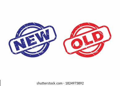 Abstract Red Grungy New and Old Rubber Stamps Sign with Circle Shape Illustration Vector, New and Old Text Seal, Mark, Label Design Template