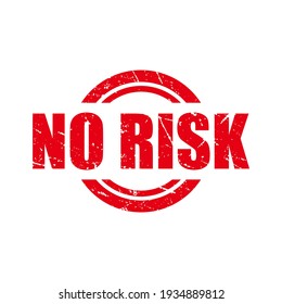 Abstract Red Grungy No Risk Rubber Stamp Sign with Circle Shape Illustration Vector, No Risk Text Seal, Mark, Label Design Template