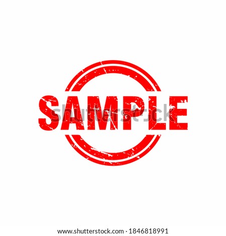 Abstract Red Grungy Sample Rubber Stamp Sign Illustration with Circle Shape Vector, Sample Text Seal, Mark, Label Design Template