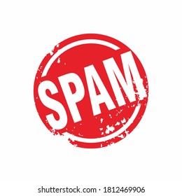 Abstract Red Grungy Spam Rubber Stamps Sign with Circle Shape Illustration Vector, Spam Text Seal, Mark, Label Design Template