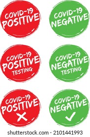 Abstract red grungy test stamp Covid-19 with circular illustration vector, positive and negative text seal Coronavirus Covid-19, vector label design template