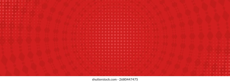 Fundo de meio-tom vermelho abstrato com padrão de pontos circulares no centro. Design retro-moderno, perfeito para cartazes, folhetos, banners, capas, modelos digitais e marca criativa.