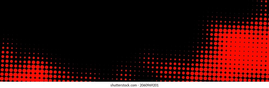 Abstract red halftone dots on black background. Vector illustration.