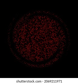 Abstract red halftone dotted round background. Space for text. Vector illustration.