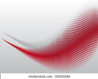 Abstract red halftone effect wave on silver background