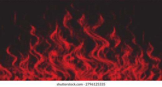 Abstract red halftone flame background with black overlay effect.