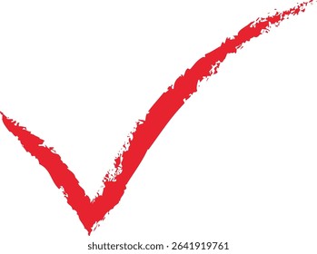 abstract red hand drawn brush stroke check mark, vector illustration.