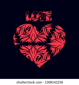 Abstract red heart, decoration for Valentine's Day, on a black background, vector