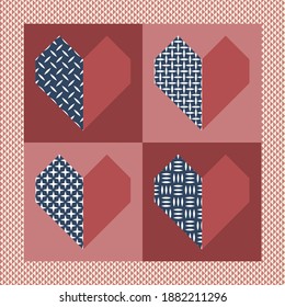 Abstract Red Heart with Diamond Plate Pattern with Seamless Diamond Frame Background, Suitable for Valentine Concept.