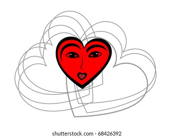 Abstract red heart - face of women, vector illustration