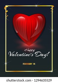 Abstract red heart in golden frame - valentine's day concept. Greeting Card With Big Free Space For Your Advertising Or Your Message. Easy to edit vector background.  Valentine's Day - Vector Design