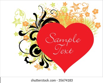 abstract red heart with grungy swirls, vector illustration