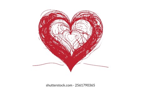 abstract red heart illustration with intricate, swirling lines and patterns, symbolizing love and passion. Perfect for Valentine's Day themes and romantic designs