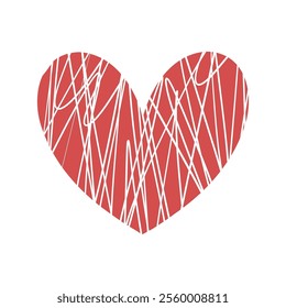 Abstract Red Heart Illustration with Line Art. Flat vector illustration doodle hearts hand drawn. Hearts pattern for Valentine's Day.