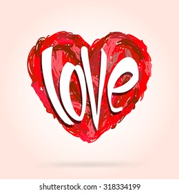 abstract red heart, love calligraphy, love and heart design, beautiful vector illustration,