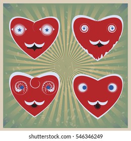 Abstract red heart on green retro background