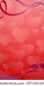 Abstract red heart pattern with ribbons vector portrait background