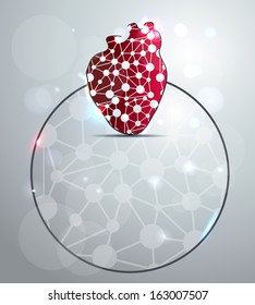 Abstract red heart shape illustration, scientific design. You can add your text in the circle.